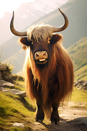 牦牛自然牧牛摄影图