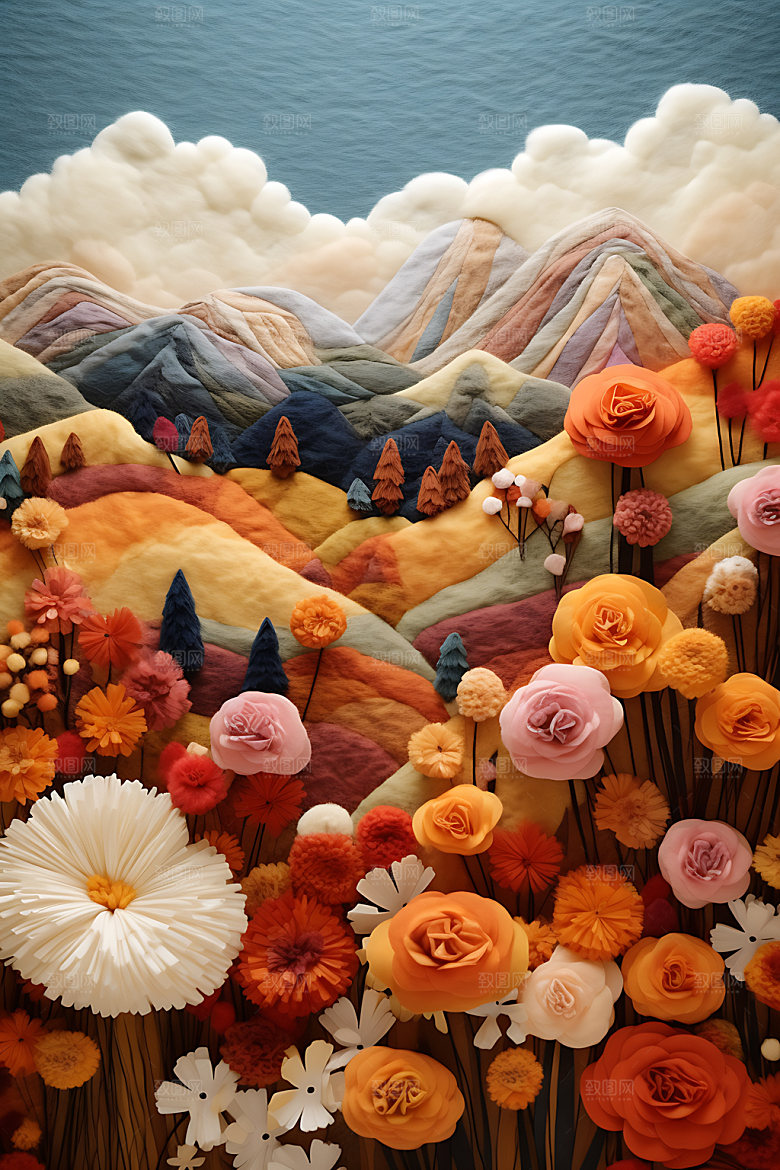 秋日风光立体景色毛毡画
