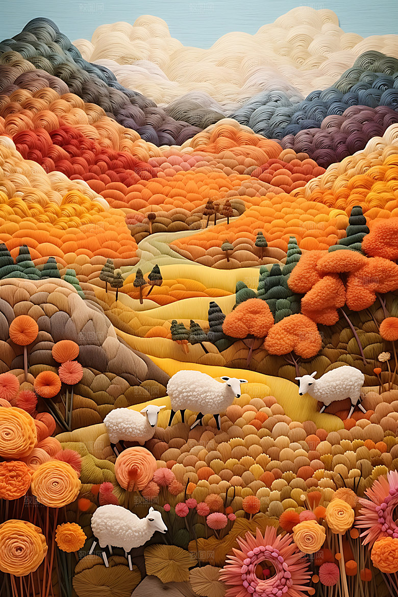 秋日风光景色立体毛毡画