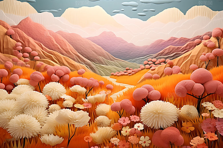 秋日风光质感山野毛毡画