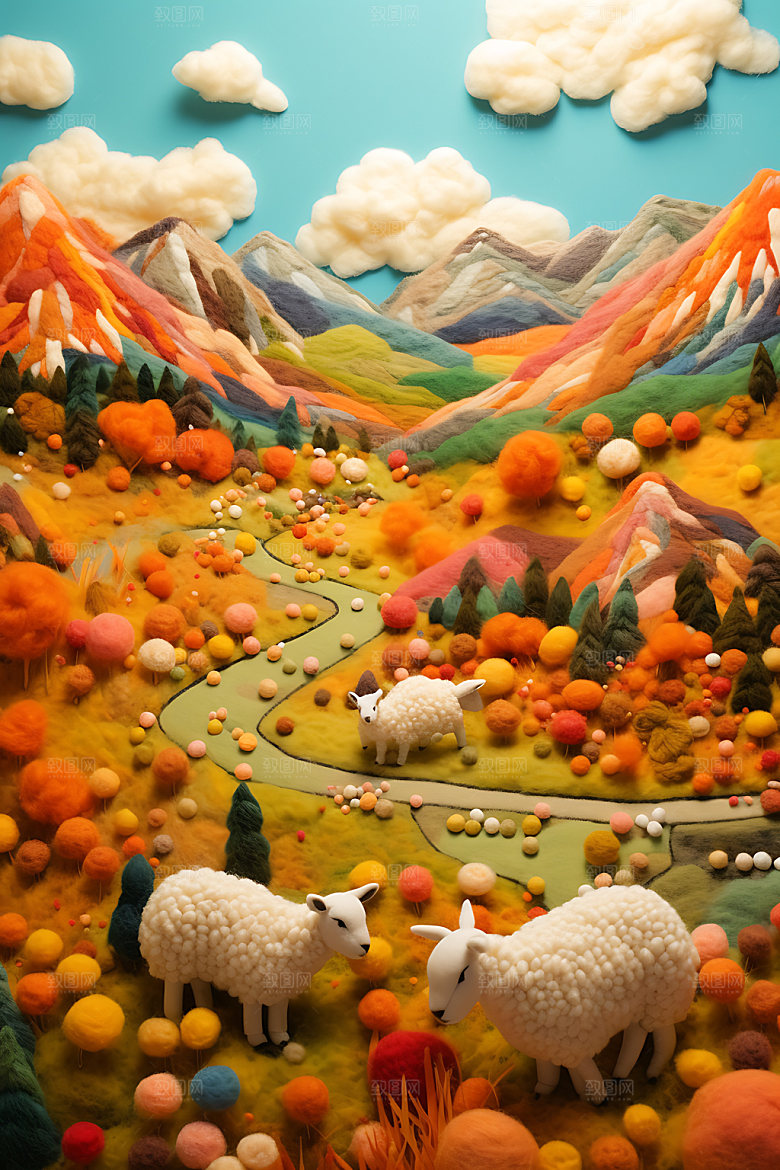 秋日风光山野风光毛毡画