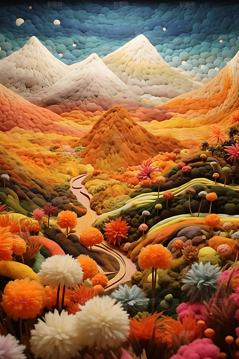 秋日风光田野山野毛毡画