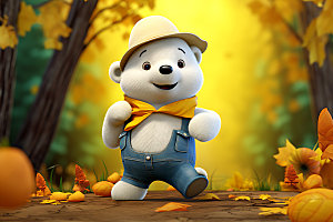 玩具熊童话秋天模型