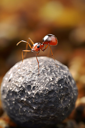 蚂蚁搬石头特写自然摄影图