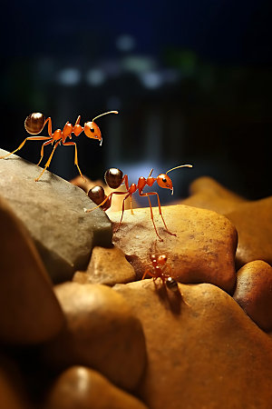 蚂蚁搬石头特写昆虫摄影图