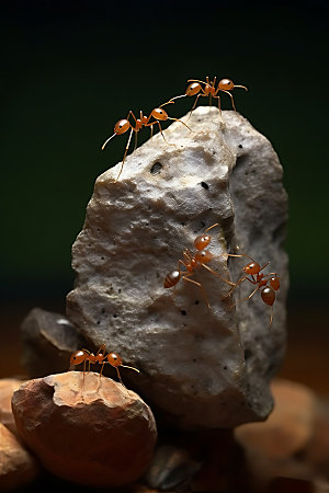 蚂蚁搬石头特写高清摄影图