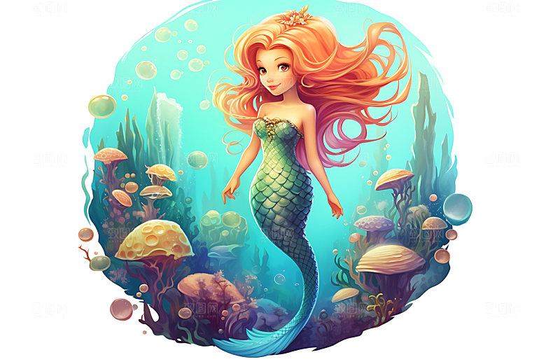 美人鱼手绘海洋插画