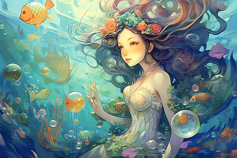 美人鱼童话唯美插画