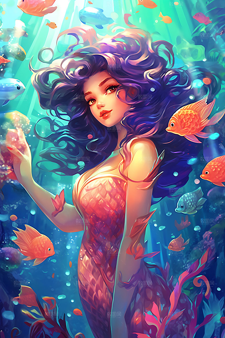 美人鱼唯美灵动插画