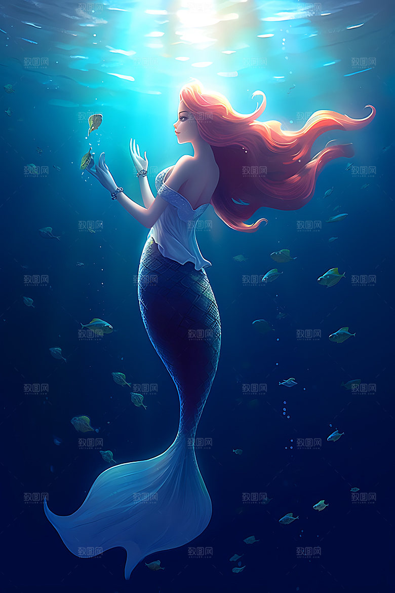 美人鱼手绘灵动插画