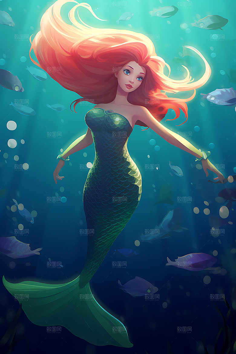 美人鱼唯美海洋插画