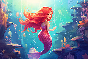 美人鱼唯美海底世界插画
