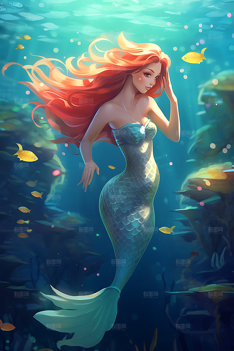 美人鱼海底世界童话插画