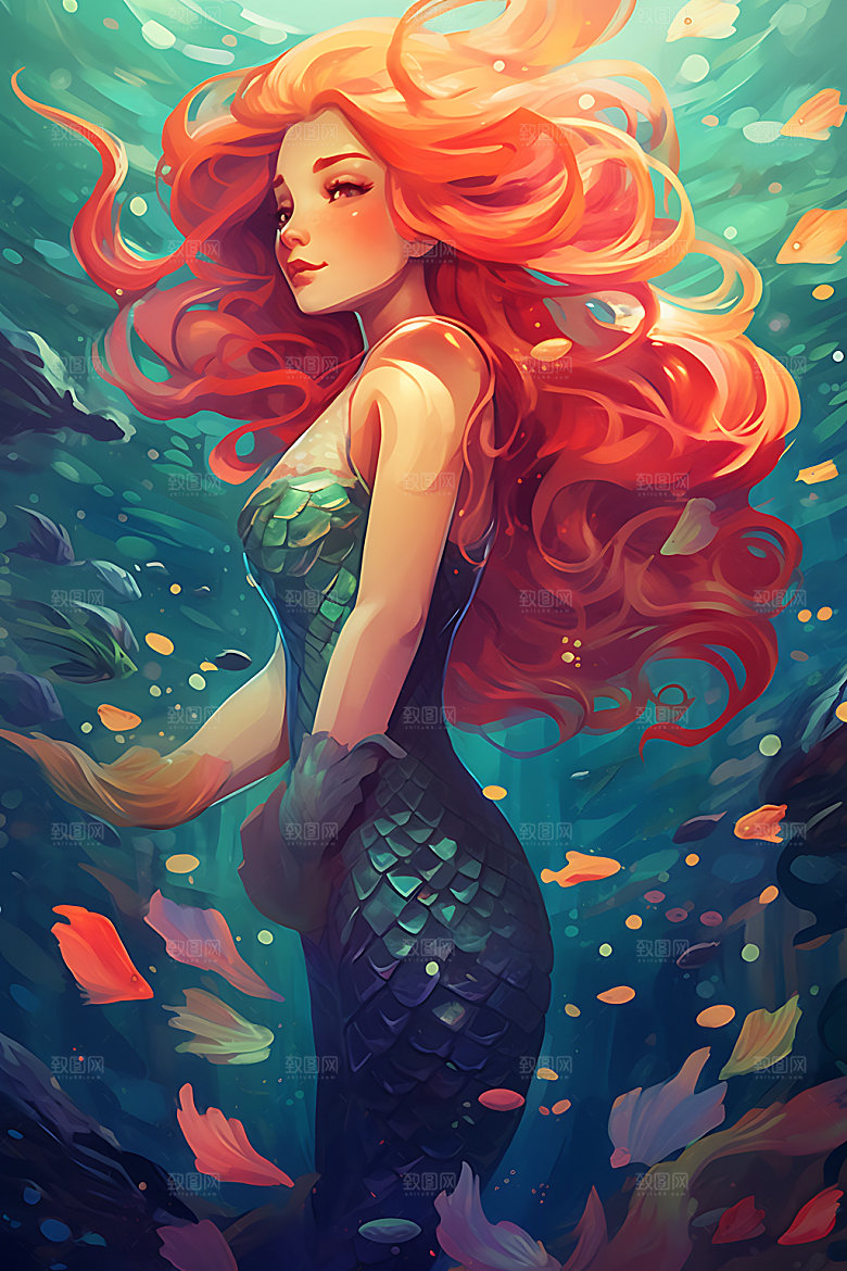 美人鱼唯美童话插画