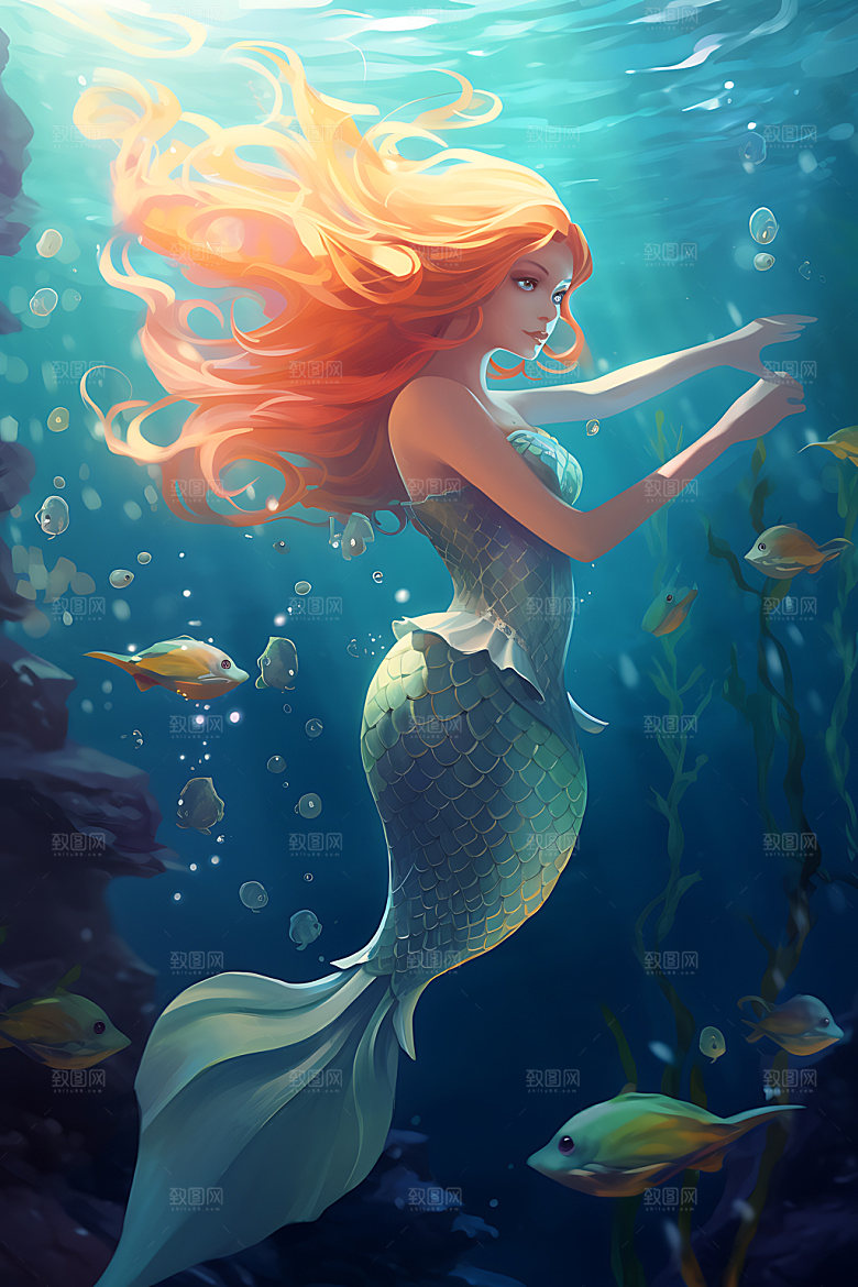 美人鱼海洋少女插画