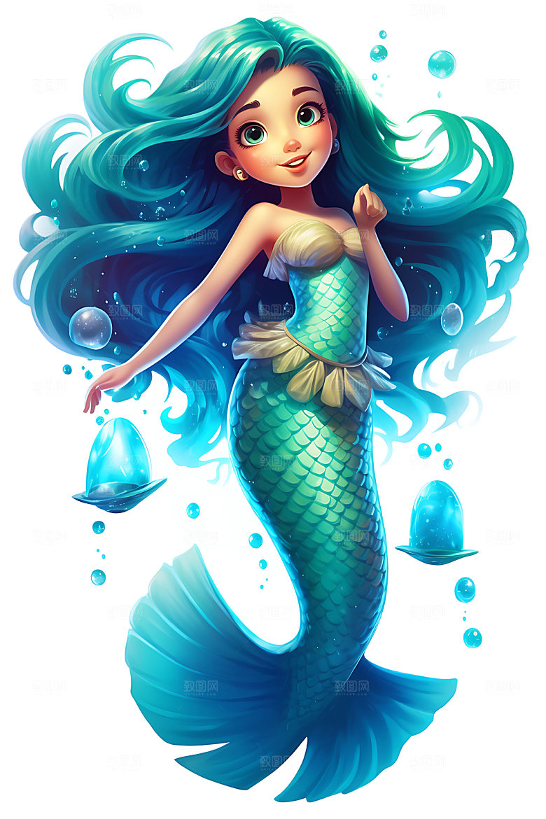 美人鱼童话海底世界插画