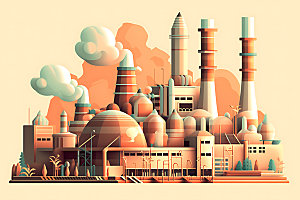 煤炭发电火电厂工业园区扁平风插画
