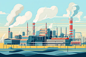 煤炭发电重工业彩色扁平风插画