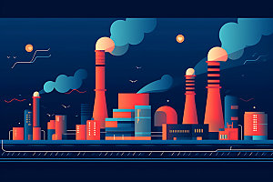 煤炭发电化工厂重工业扁平风插画