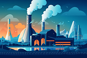 煤炭发电彩色工业园区扁平风插画
