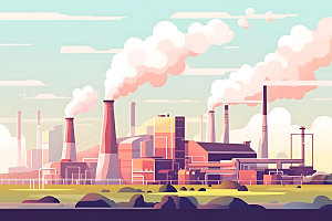 煤炭发电彩色重工业扁平风插画