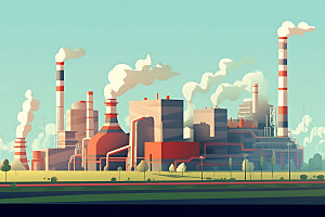 煤炭发电化工厂重工业扁平风插画