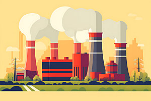 煤炭发电工业园区彩色扁平风插画