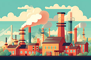 煤炭发电工业园区重工业扁平风插画