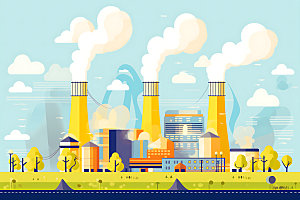煤炭发电彩色重工业扁平风插画