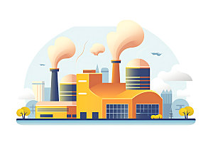 煤炭发电火电厂重工业扁平风插画
