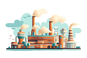 煤炭发电彩色化工厂扁平风插画