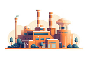 煤炭发电重工业彩色扁平风插画