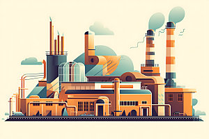 煤炭发电重工业化工厂扁平风插画