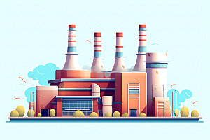 煤炭发电火电厂彩色扁平风插画