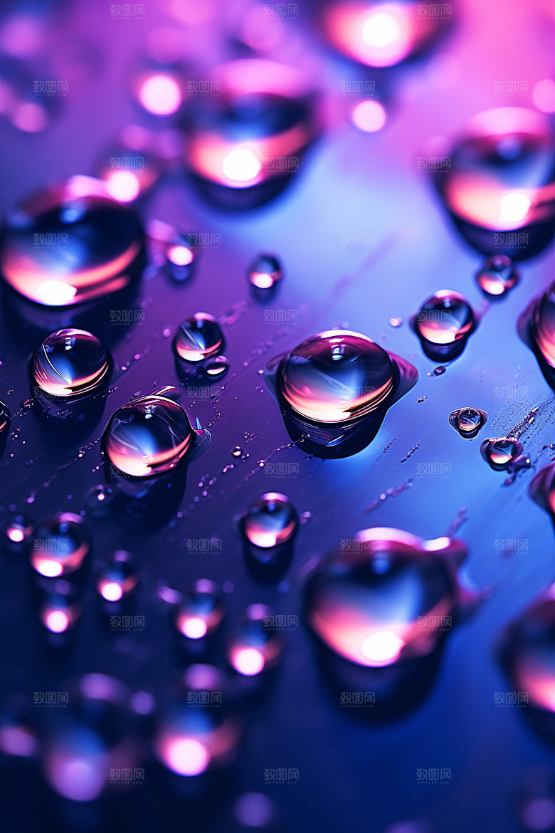 彩色雨滴质感透明背景图