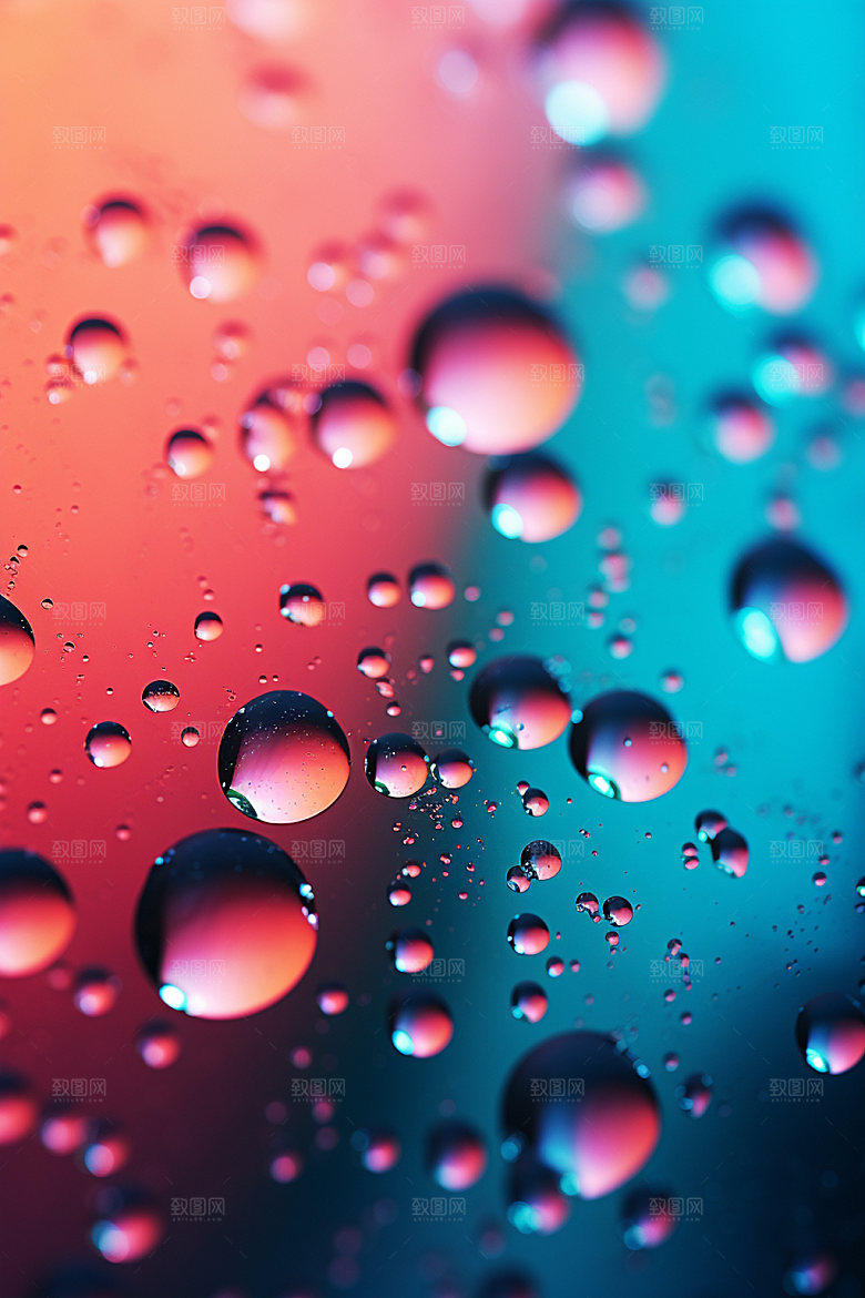 彩色雨滴水滴通透背景图