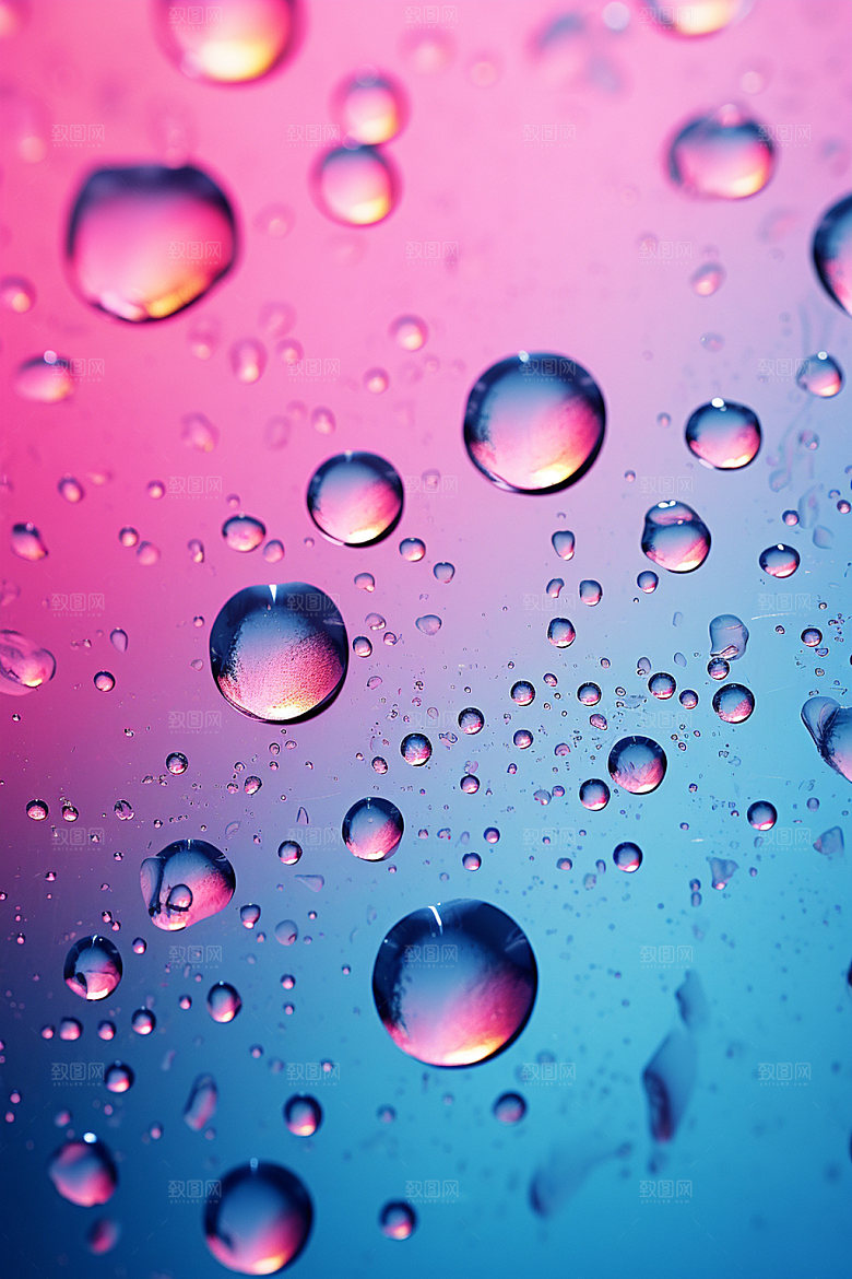彩色雨滴元素通透背景图