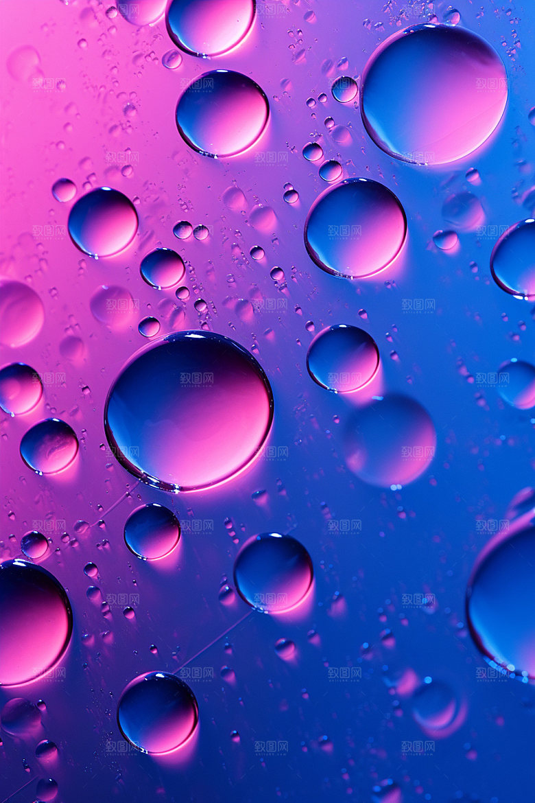 彩色雨滴通透质感背景图