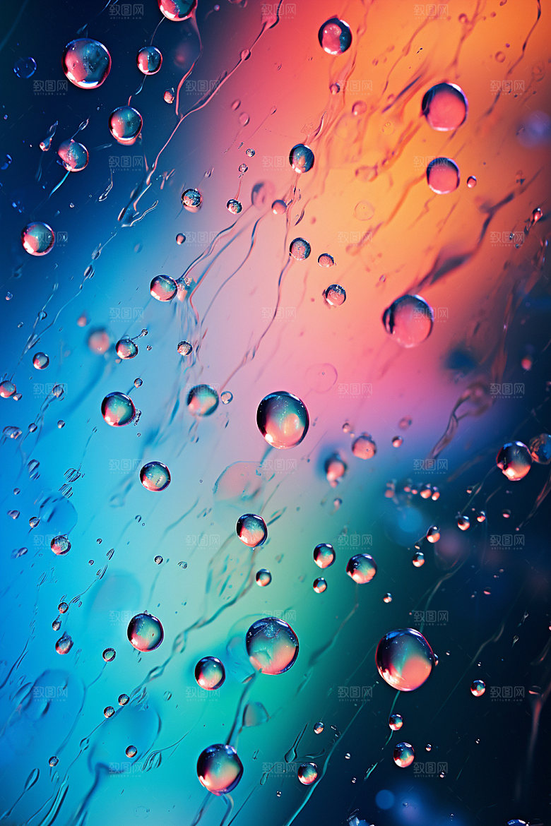 彩色雨滴水珠通透背景图