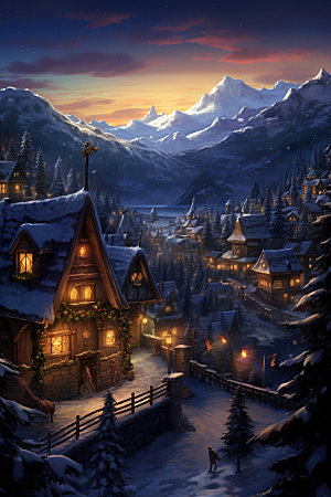 梦幻城堡场景背景圣诞矢量插画