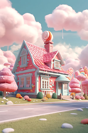 梦幻城堡糖果屋卡通效果图
