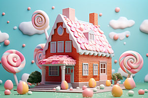 梦幻城堡糖果屋渲染效果图