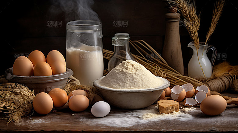 面粉麦子烘焙材料摄影图