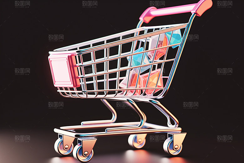金属质感购物车3d模型素材