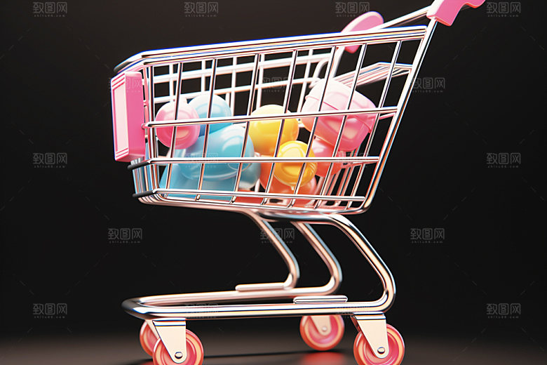 金属质感迷你购物车模型素材