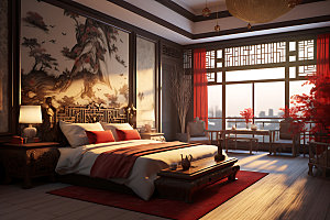 中式酒店渲染新中式效果图