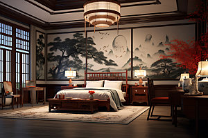 中式酒店传统渲染效果图