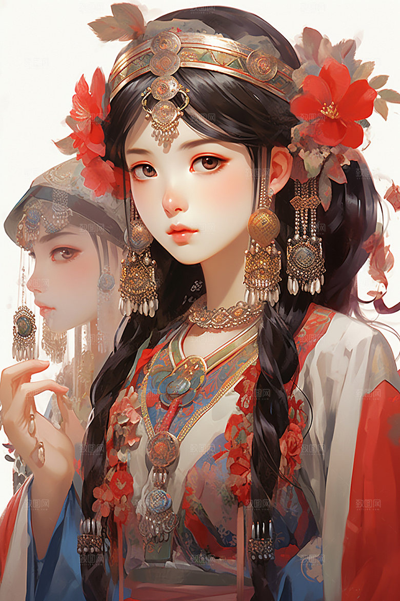 少数民族女孩艺术美丽插画
