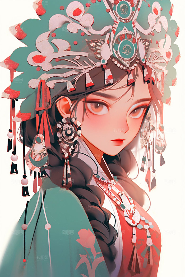 少数民族女孩传统风格中国风插画