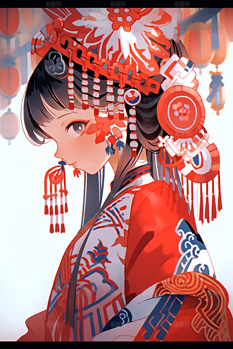 少数民族女孩细腻肖像插画